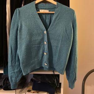 Teal Cardigan with Sparkly Buttons XS Loft